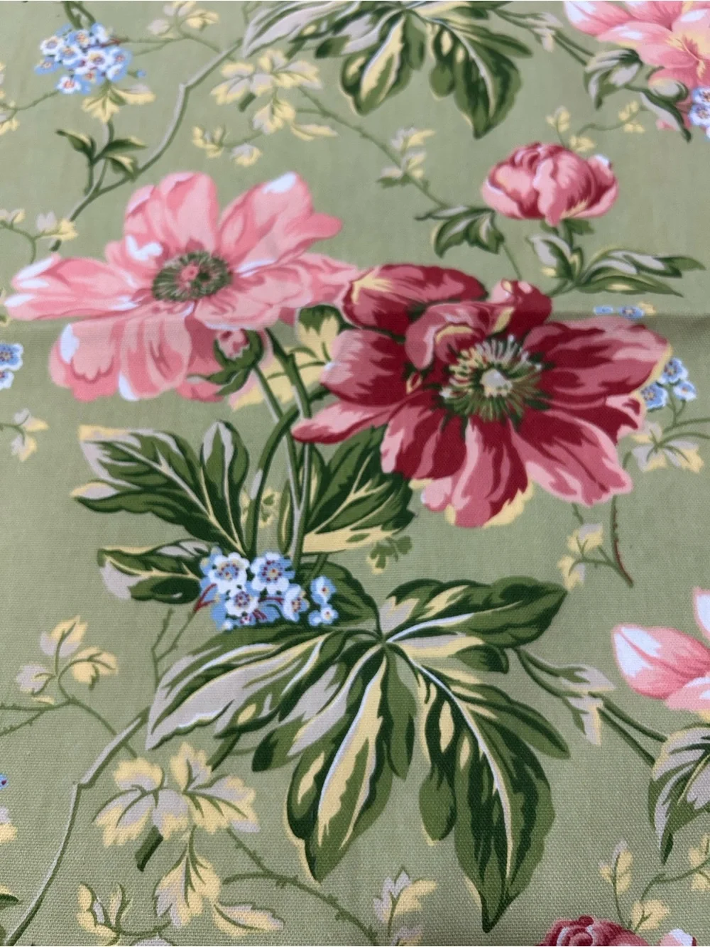 Vintage Floral Tablecloth Pink Peonies Sage Green 60x90 Rectangle Cottagecore